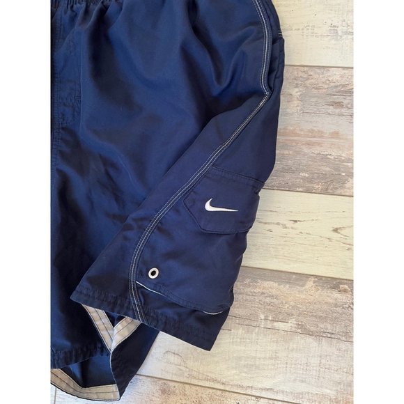 Nike Swim Trunks Vintage Shorts Size XXL Mens Swoosh Logo Blue 90s Men's Pockets - Picture 3 of 5